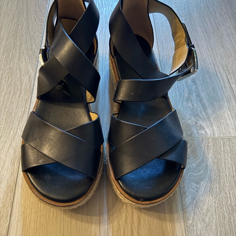 Michael Kors Black Leather Espadrille Sandals